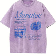 Manatee 90s Retro Sea Cow Facts Info Vintage Washed T-Shirt in Purple