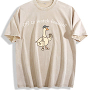 Off to Watch Baseball Goose Vintage Washed T-Shirt in Beige