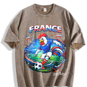 France Rooster Eiffel Tower Football Sleeveless Tank Vintage Washed T-Shirt in Brown