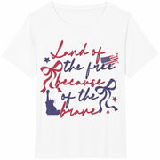 Land of the Free Because of the Brave Cotton T-Shirt in White