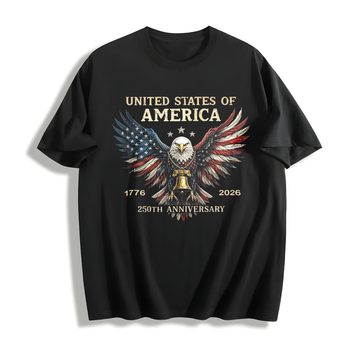 Retro 250th Anniversary of the United States Cotton T-Shirt in Black