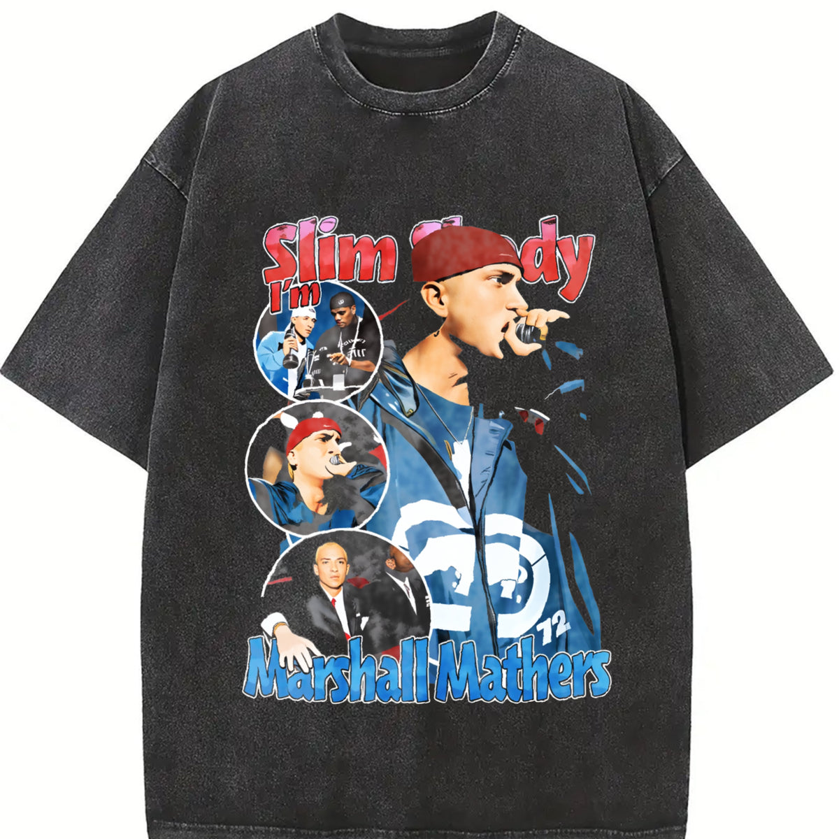 Slim Shady Marshall Mathers Vintage Washed T-Shirt in Black