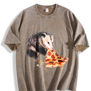 Opossum Eating Pizza Vintage Washed T-Shirt in Brown