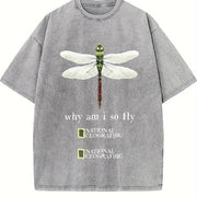 Dragonfly Why Am I So Fly Vintage Washed T-Shirt in Gray