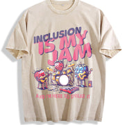 Inclusion Is My Jam Vintage Washed T-Shirt in Beige