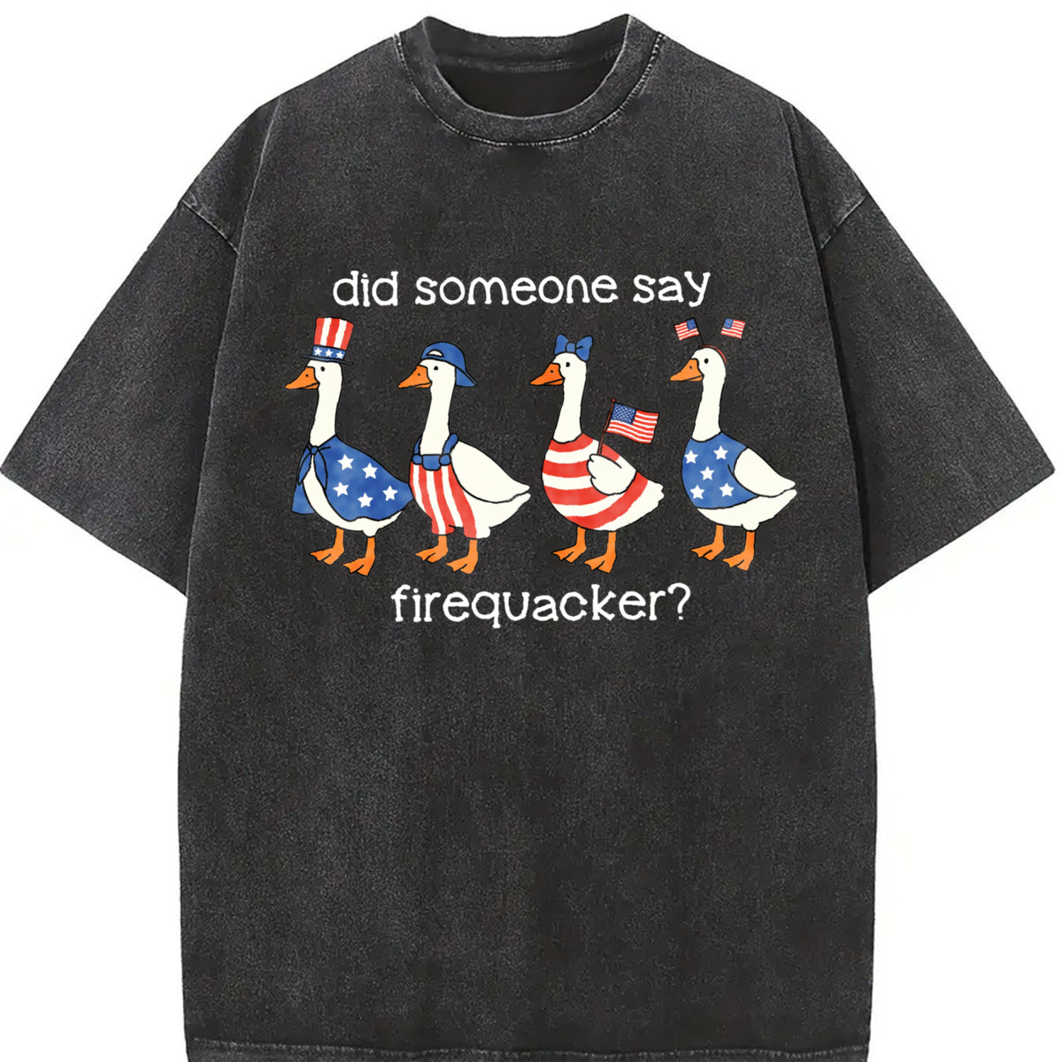 Firequacker Goose 4th of July Vintage Washed T-Shirt in Black