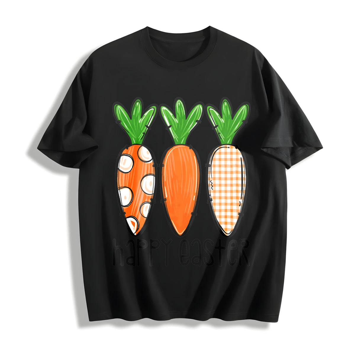 Happy Easter Cotton T-Shirt in Black