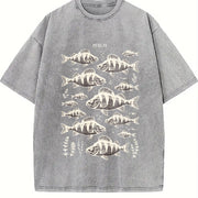 Perch Fish 90s Retro ® Fisherman Y2k Vintage Washed T-Shirt in Gray