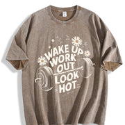 Wake Up Work Out Look Hot Vintage Washed T-Shirt in Brown