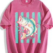 Preppy Bass Fishing Striped Bass Vintage Washed T-Shirt in Red