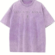 Jesus Is King Christian Vintage Washed T-Shirt in Purple