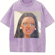 Shocked Glam Doll Portrait Vintage Washed T-Shirt in Purple