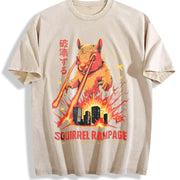 Squirrel Rampage: Retro Horror Movie Vintage Washed T-Shirt in Beige