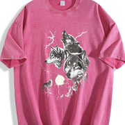Wolf Lightning Classic 90s Vintage Washed T-Shirt in Red