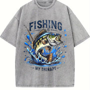 Fishing Is My Therapy Vintage Washed T-Shirt in Gray