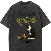 I Do What I Want Cat Vintage Washed T-Shirt in Black
