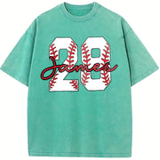 Custom Baseball Number Baseball Fan Sports Mom vintage washed oversized T-shirt in Blue