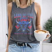 Land of the Free Because of the Brave Women's Color Cotton Tank Top in Gray