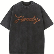 Howdy Rope Script Country Music Vintage Washed T-Shirt in Black