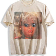 Creepy Doll Face Vintage Washed T-Shirt in Beige