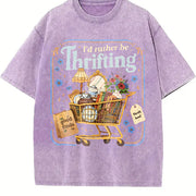 I'd Rather Be Thrifting Cute Thrift Cart Quote vintage washed oversized T-shirt in Purple