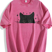 Cute Cat Black Cat Vintage Washed T-Shirt in Red