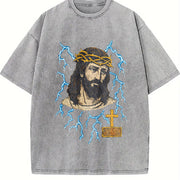 Jesus Lightning 90s Vintage Washed T-Shirt in Gray