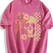 Boho Skull Retro Boho Summerween Vintage Washed T-Shirt in Red