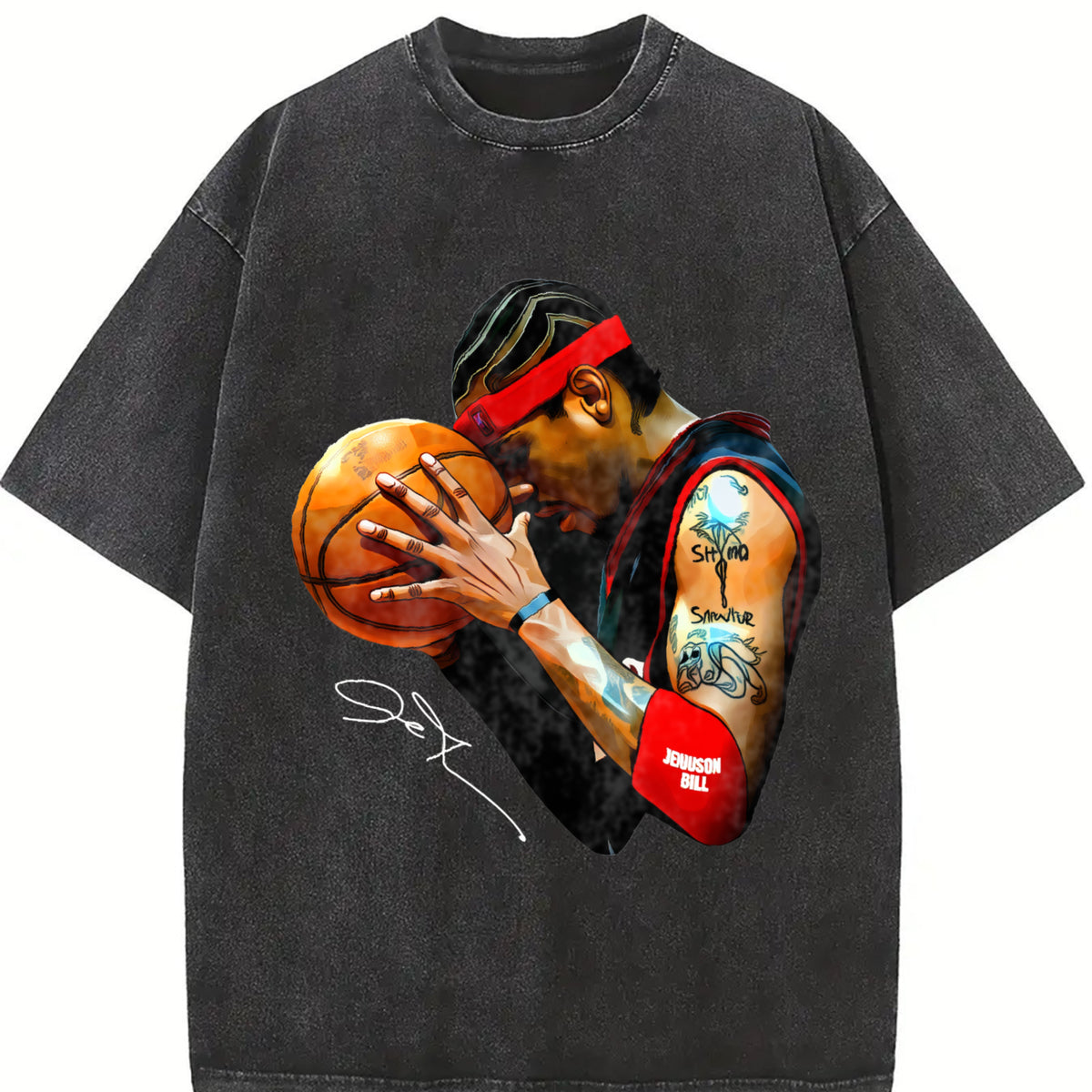 AI The Answer 90's Basketball Style vintage washed oversized T-shirt in Black