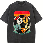 Soccer Player Collage Ball Vintage Washed T-Shirt in Black