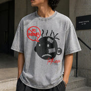 No Squares Retro Street Distressed Vintage Washed T-Shirt in Gray