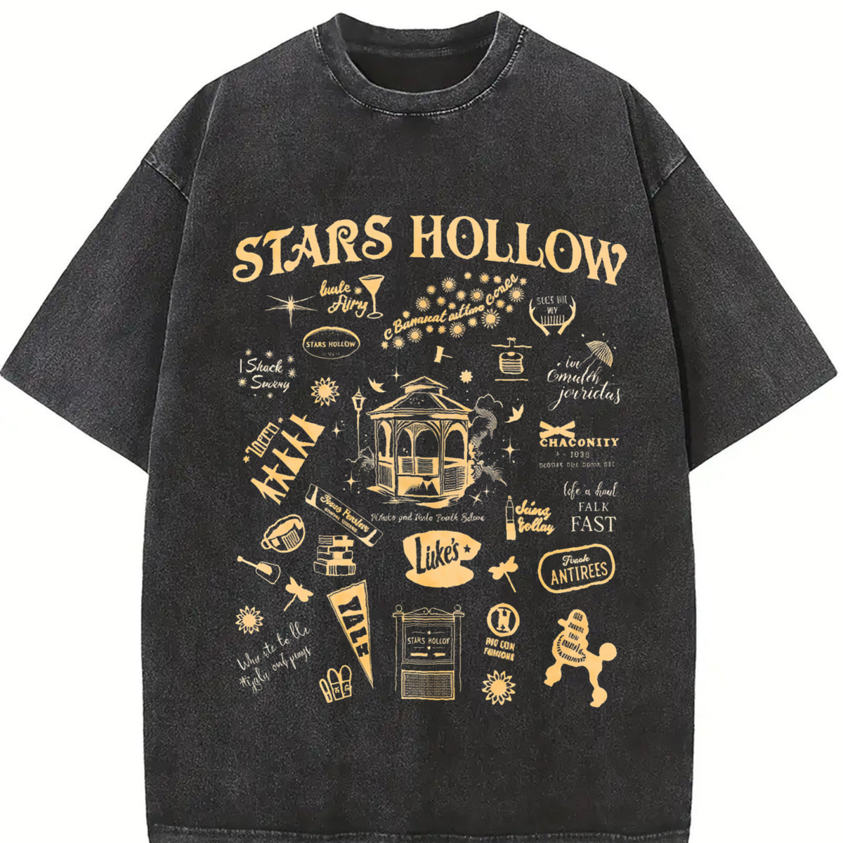 Gilmore-inspired Coffee Vintage Washed T-Shirt in Black