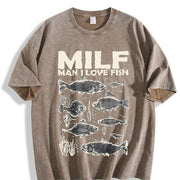 Milf Man I Love Fish 90s Vintage Washed T-Shirt in Brown