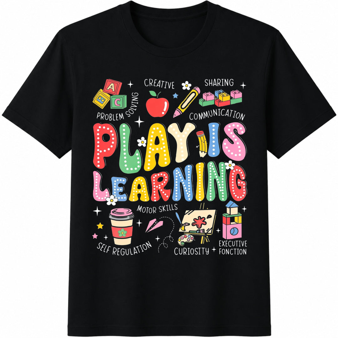 Play Is Learning Cotton T-Shirt in Black