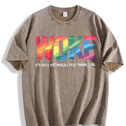 Woke Is Not An insult Social Justice Human Rights vintage washed oversized T-shirt in Brown