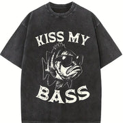 Retro Kiss My Bass Fishing Vintage Washed T-Shirt in Black