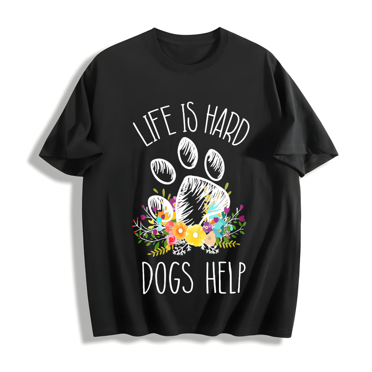 DOGS HELP Cotton T-Shirt in Black