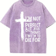 Easter Cross & Letter Vintage Washed T-Shirt in Purple