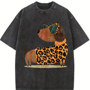 Ladies' Leopard Dog Vintage Washed T-Shirt in Black