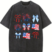 USA Coquette Bow Retro America Vintage Washed T-Shirt in Black