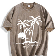 Beach Short-sleeved Sunset Beach for Spring Vintage Washed T-Shirt in Brown