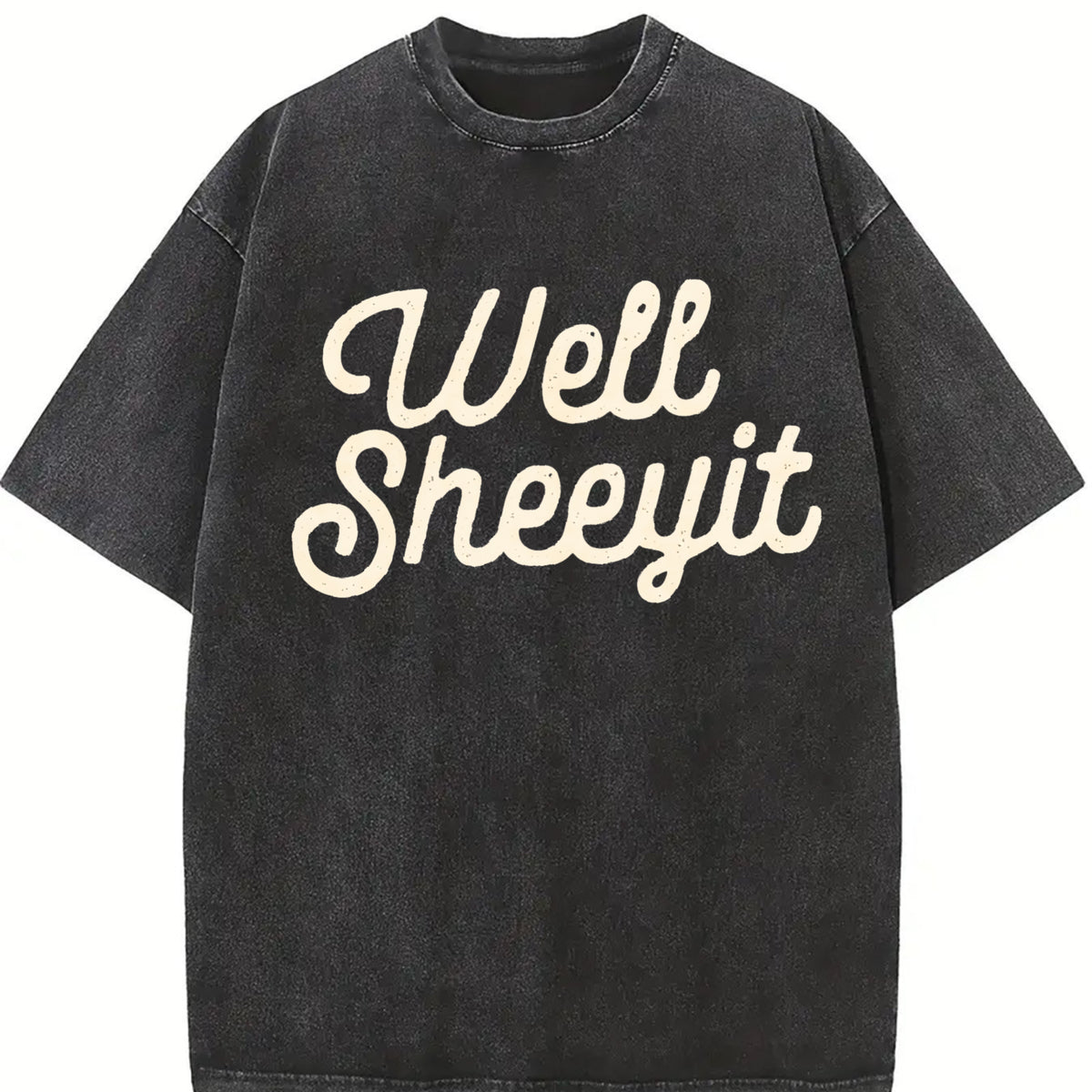 Well Sheeyit Retro Vintage Washed T-Shirt in Black