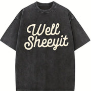 Well Sheeyit Retro Vintage Washed T-Shirt in Black