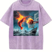 Premium Shrimp Dunking on Shark Fishing Meme Vintage Washed T-Shirt in Purple