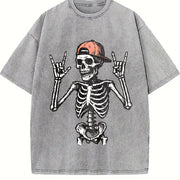 Rock and Roll Skeleton Vintage Washed T-Shirt in Gray