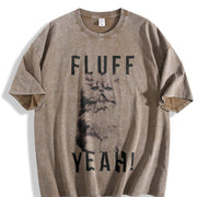 Fluff Yeah Kitty Cat Animal Lover for Ladies Cute Ladies Vintage Washed T-Shirt in Brown
