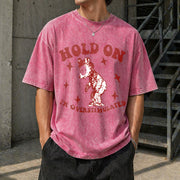 Hold on I'm Overstimulated Vintage Washed T-Shirt in Red