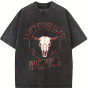I Ain't FIRST CLASS but Ain't White Trash Bull Skull Vintage Washed T-Shirt in Black