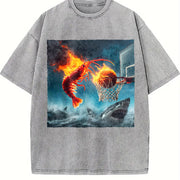 Premium Shrimp Dunking on Shark Fishing Meme Vintage Washed T-Shirt in Gray