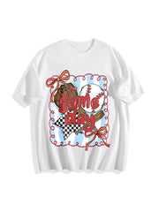 Baseball Game Day Coquette Bow Baseball Mama Cotton T-Shirt in White